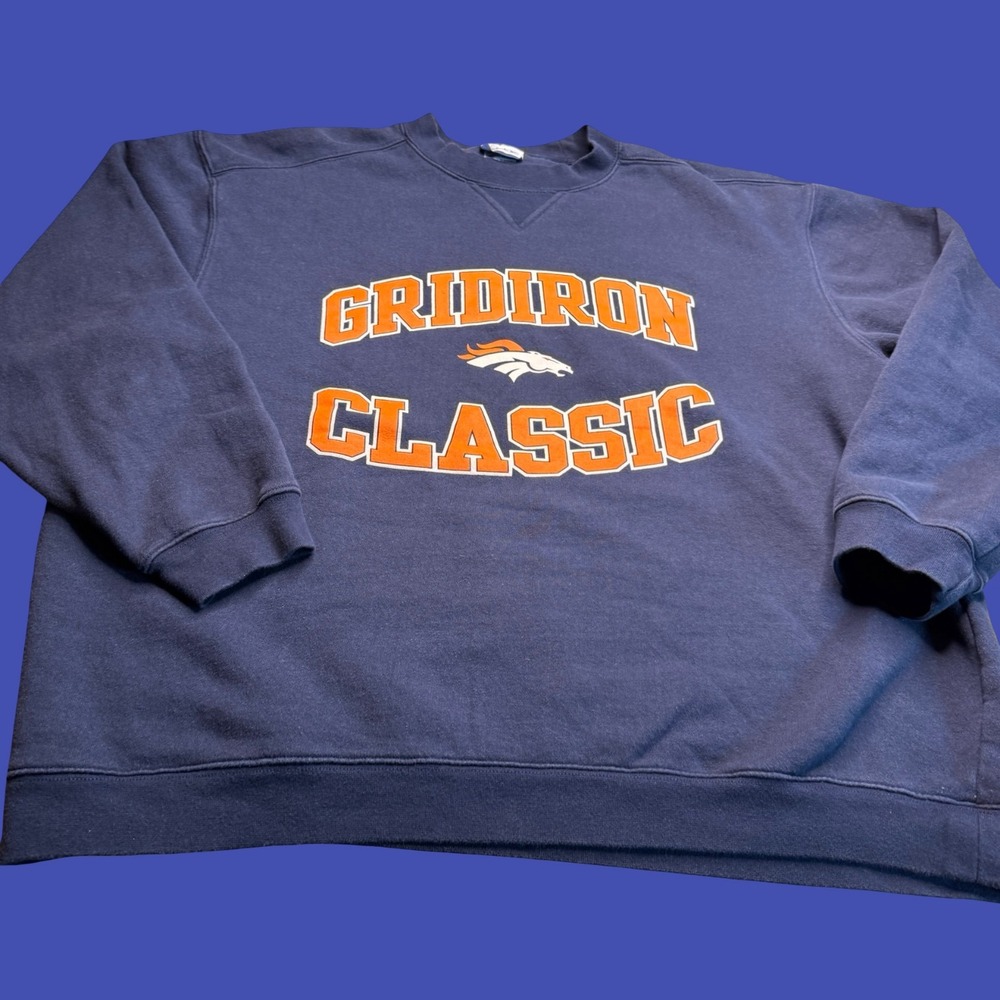 Reebok Denver Broncos Gridiron Classic Sweatshirt XL Navy NFL Throwback Y2K